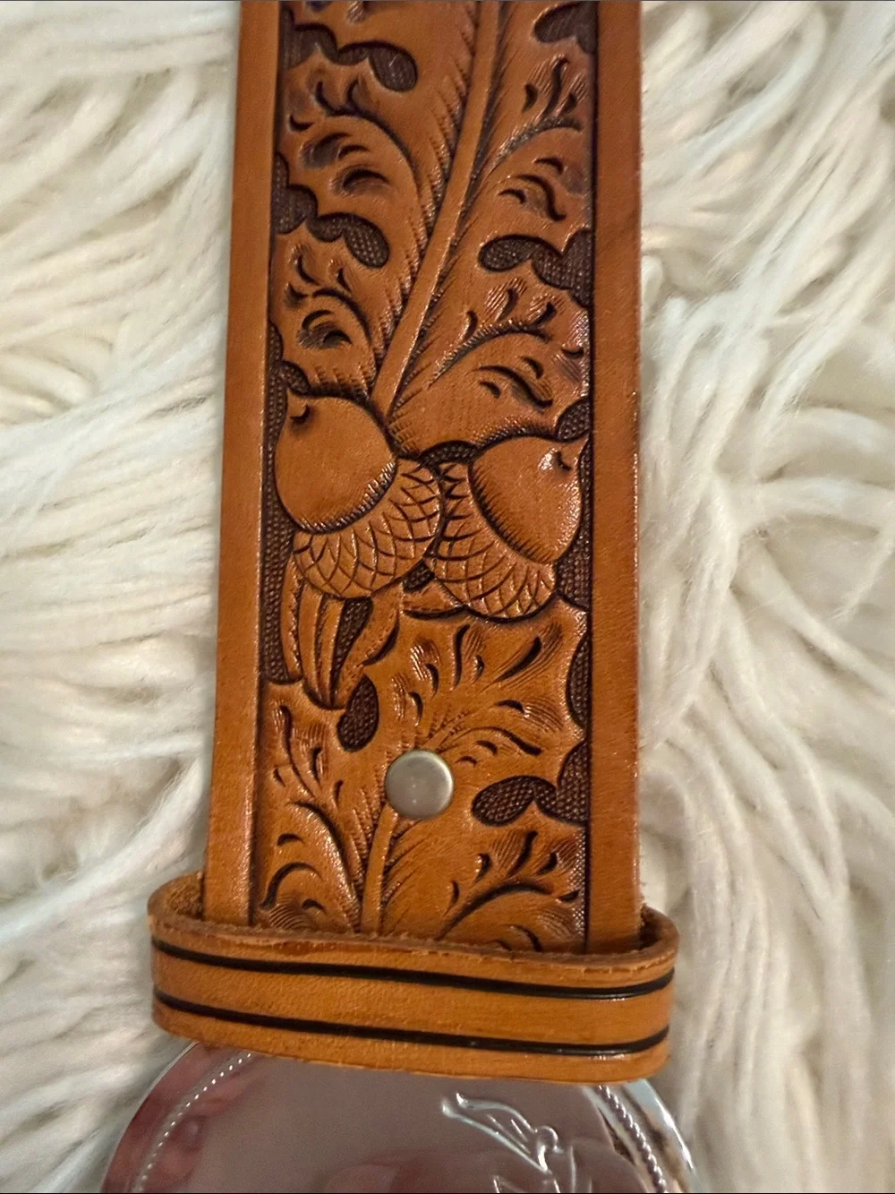 Chambers Top Grain SteerRide  Brown Leather Decorative Belt with Engraved Silve